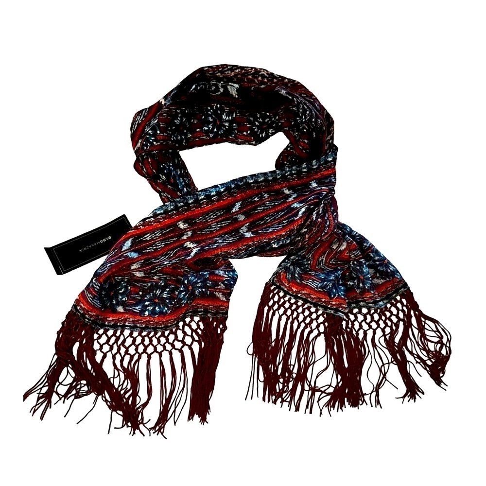 BCBG MAXAZRIA Cranberry Red Print Silk Scarf.